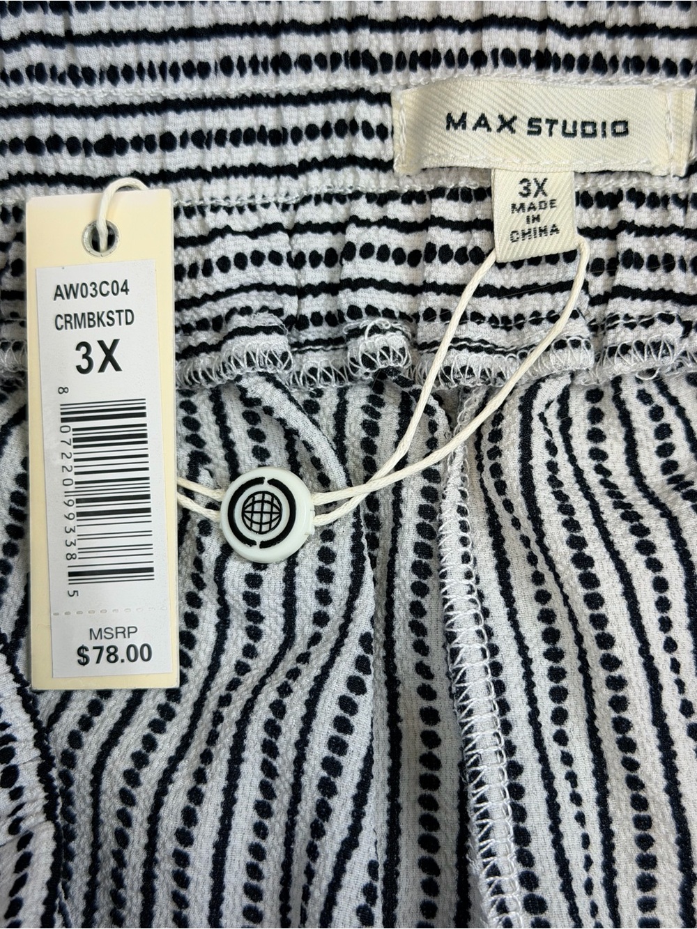 Max Studio Wide Leg Flowy Palazzo Pants 3X Stripe Pull On Stretch NEW BLCK/WHT - Picture 7 of 10